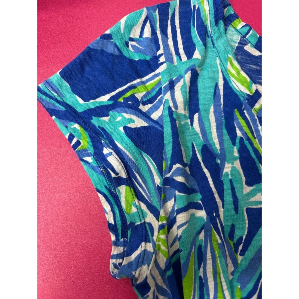 LILLY PULITZER Womens Blue Bamboo Print Pima Cotton Henley Dress M Tropical Soft
